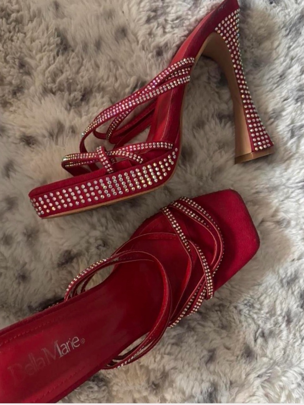 Bella Marie Red Crystal-Studded Platform Heels
